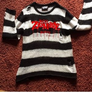Desperately ISO Rob Zombie X Killstar black & white striped distressed sweater!!